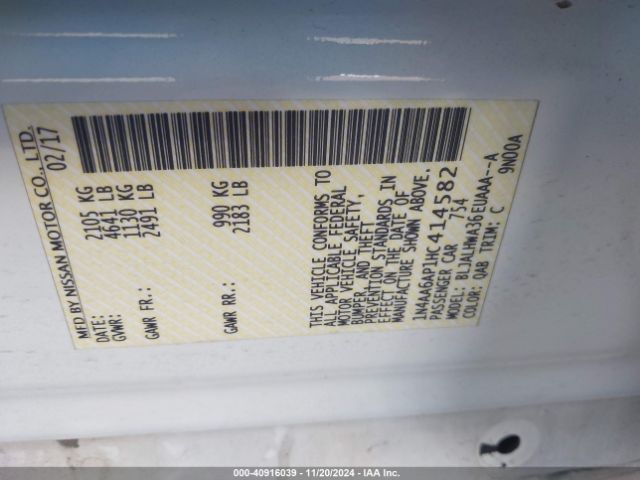 1N4AA6AP1HC414582 Nissan Maxima 3.5 Platinum