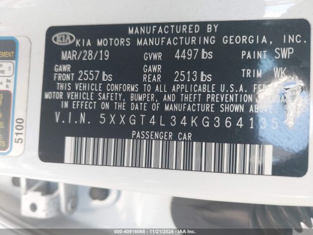 5XXGT4L34KG364135 KIA Optima Lx