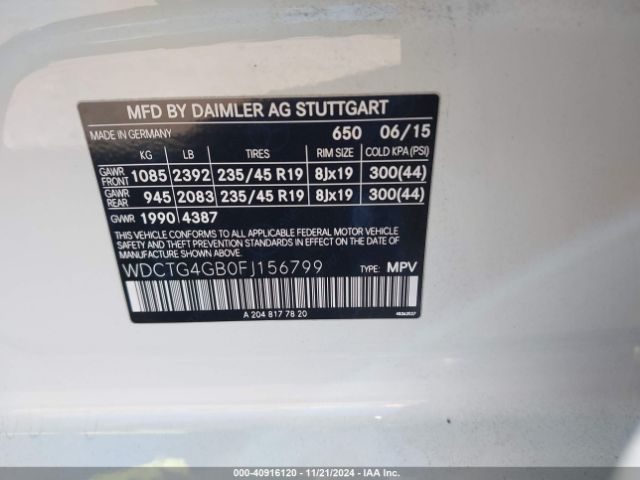 WDCTG4GB0FJ156799 Mercedes-Benz Gla 250 4matic