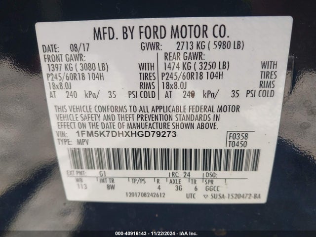 Ford EXPLORER XLT 2017 1FM5K7DHXHGD79273 Image 9