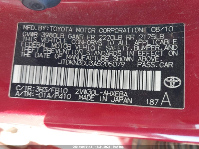 Aukcja sprzedaży 2010 Toyota Prius Ii, vin: JTDKN3DU3A5205079, numer aukcji: 40916144