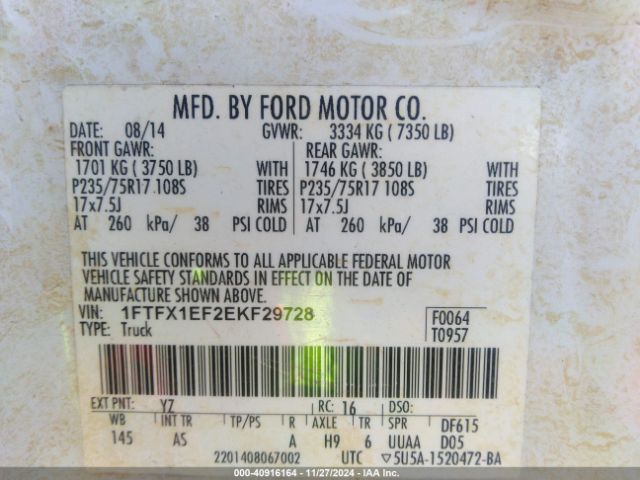 1FTFX1EF2EKF29728 Ford F-150 Xl