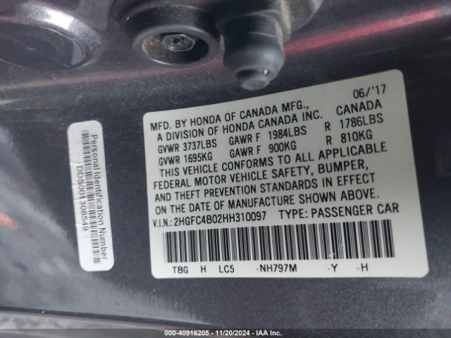 2HGFC4B02HH310097 Honda Civic Lx-p