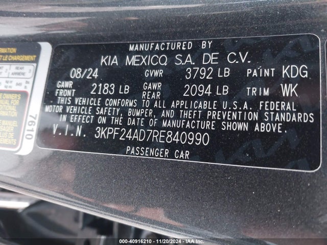 KIA Forte Lxs 2024 3KPF24AD7RE840990 Image 9