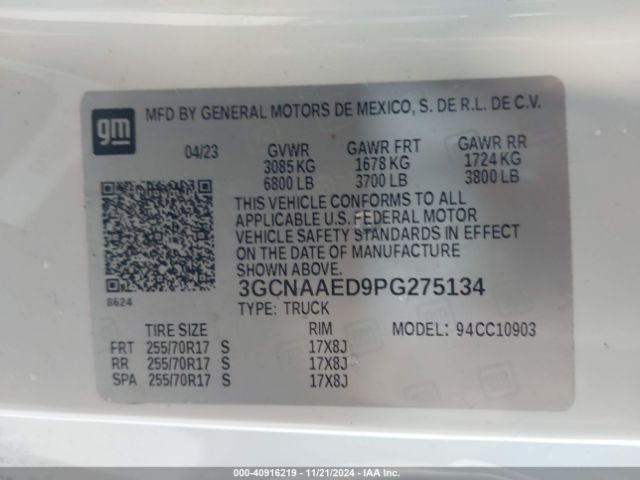 3GCNAAED9PG275134 Chevrolet Silverado 1500 2wd  Long Bed Wt