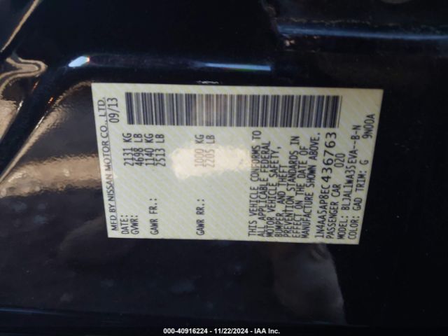 1N4AA5AP8EC436763 Nissan Maxima 3.5 Sv