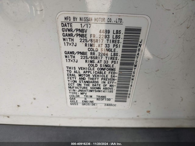 Nissan ROGUE S 2017 JN8AT2MT5HW141185 Image 9