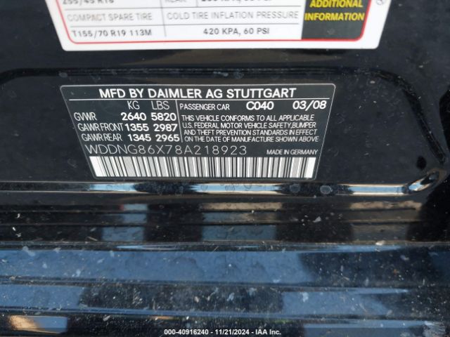 2008 MERCEDES-BENZ S 550 WDDNG86X78A218923 Photo 8