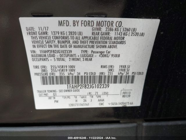 1FAHP2F82JG102339 Ford Taurus Limited