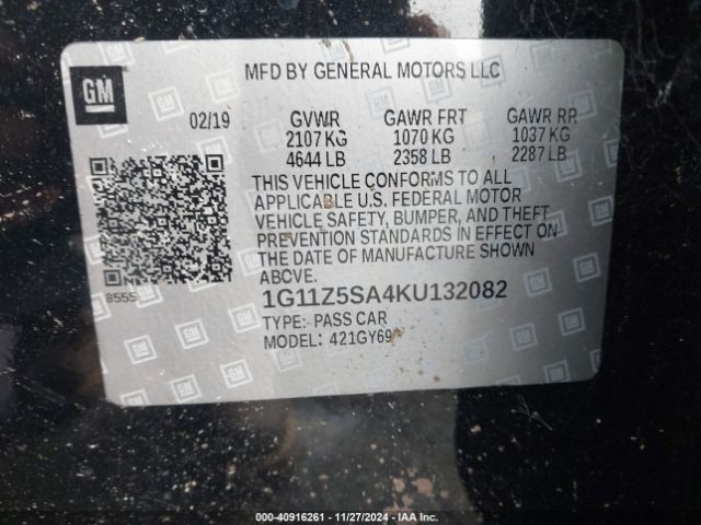 1G11Z5SA4KU132082 Chevrolet IMPALA LT