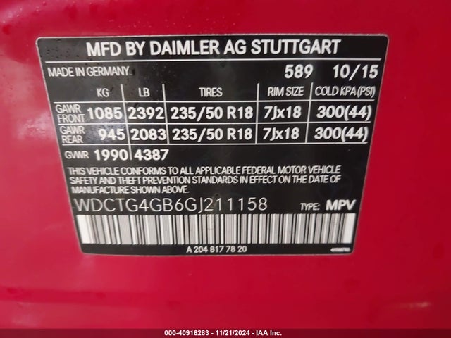 WDCTG4GB6GJ211158 Mercedes-Benz Gla 250 4matic