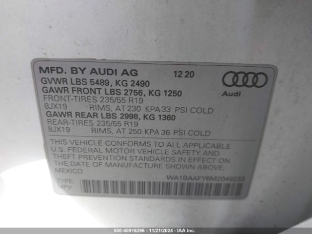WA1BAAFY6M2049233 Audi Q5 Premium Plus 45 Tfsi Quattro S Tronic