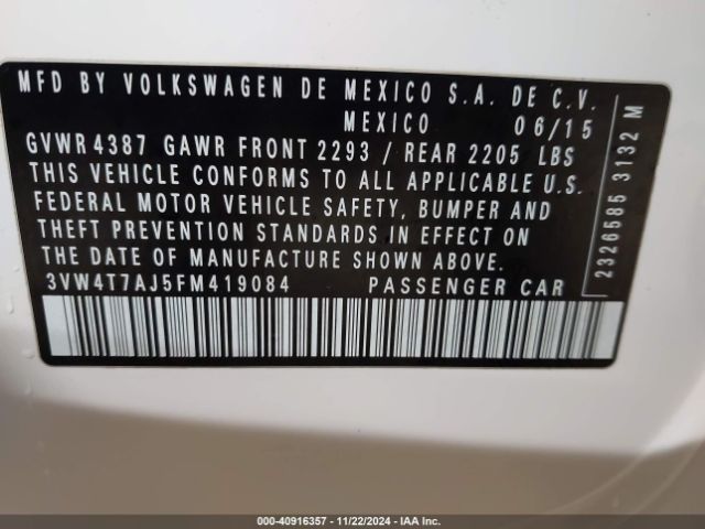 3VW4T7AJ5FM419084 Volkswagen Jetta 2.0t Gli Se