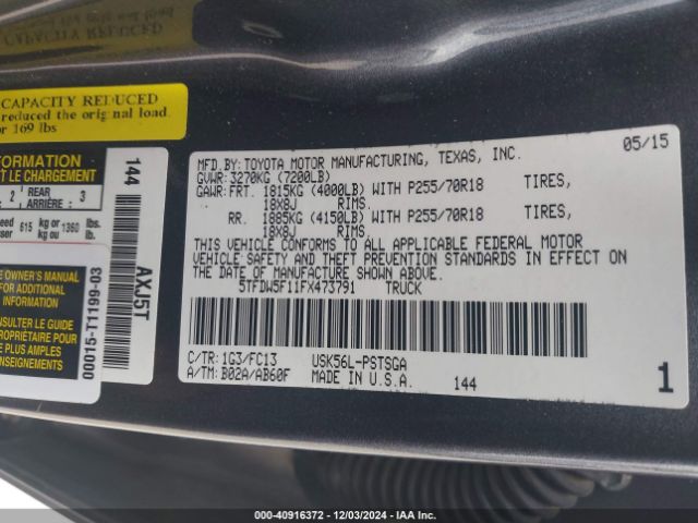 5TFDW5F11FX473791 Toyota Tundra Sr5 5.7l V8