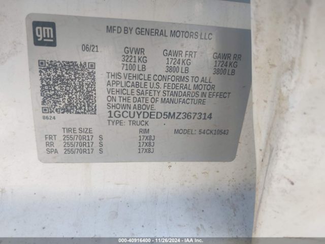1GCUYDED5MZ367314 Chevrolet Silverado 1500 4wd  Short Bed Lt