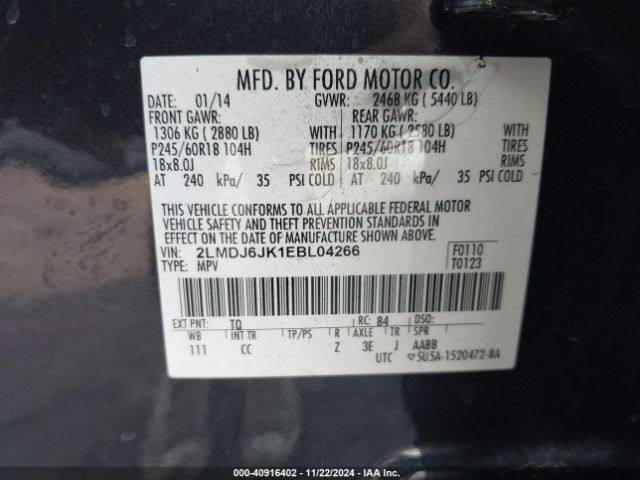 2LMDJ6JK1EBL04266 Lincoln MKX