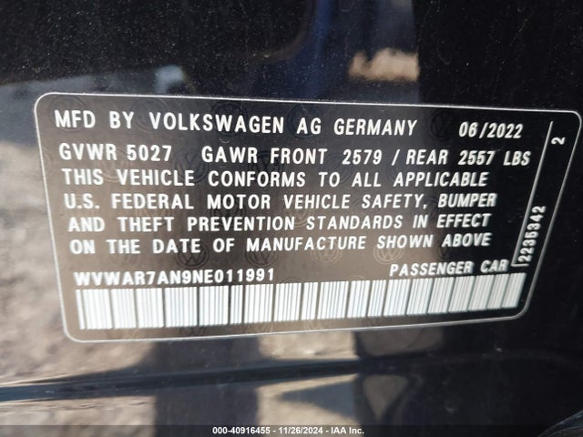 WVWAR7AN9NE011991 Volkswagen Arteon 2.0t Sel R-line