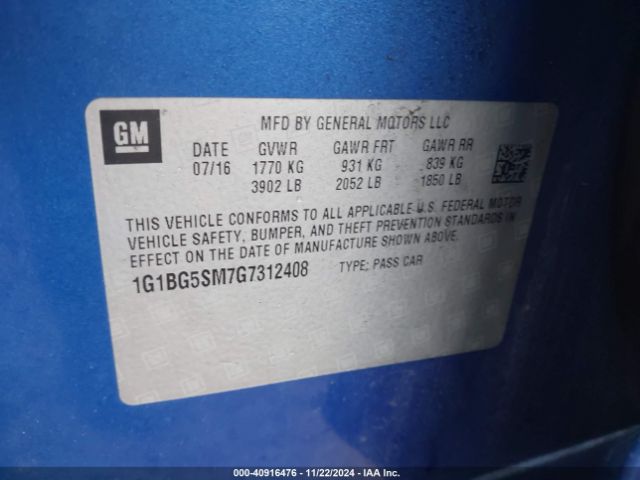 1G1BG5SM7G7312408 Chevrolet Cruze Premier Auto