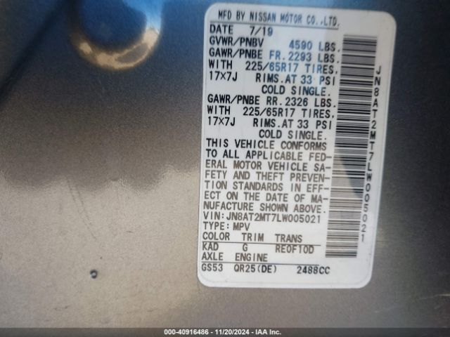 JN8AT2MT7LW005021 Nissan Rogue S Fwd