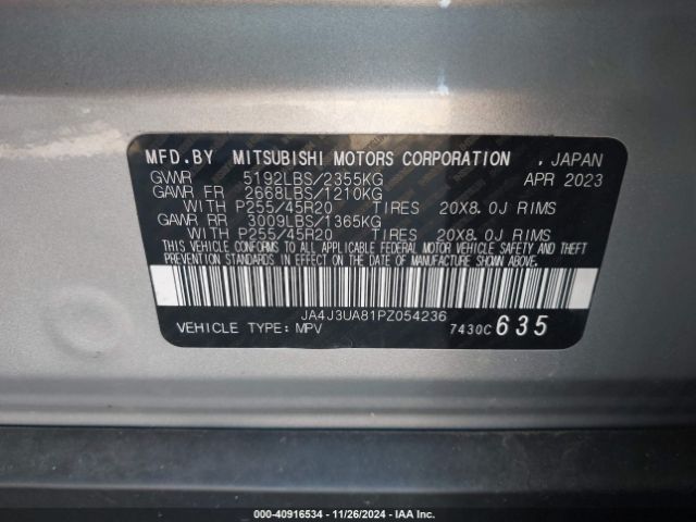 JA4J3UA81PZ054236 Mitsubishi Outlander Se 2.5 2wd/se Black Edition 2wd/se Special Edition 2wd