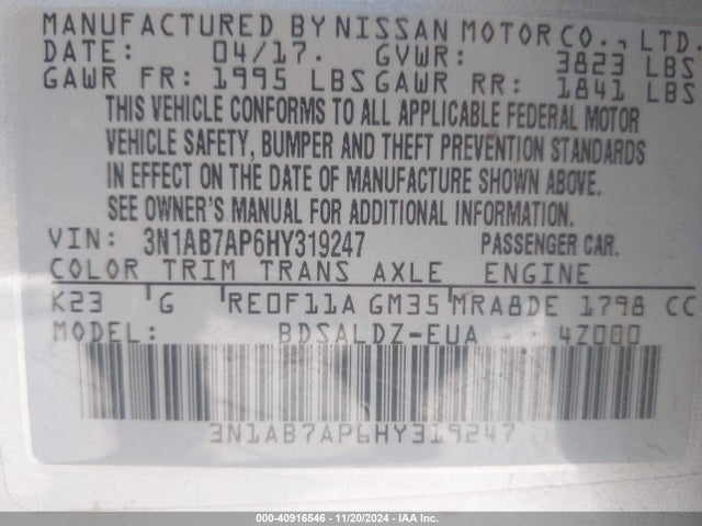 Nissan SENTRA SV 2017 3N1AB7AP6HY319247 Image 9
