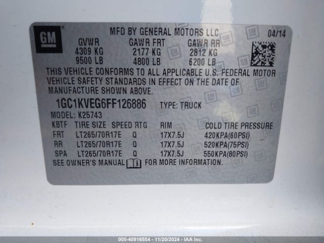 1GC1KVEG6FF126886 Chevrolet Silverado 2500hd Lt