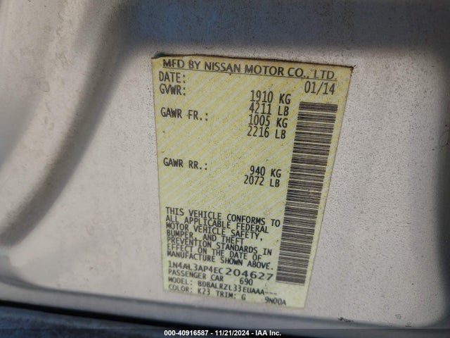 Nissan Altima 2.5 S 2014 1N4AL3AP4EC204627 Image 9