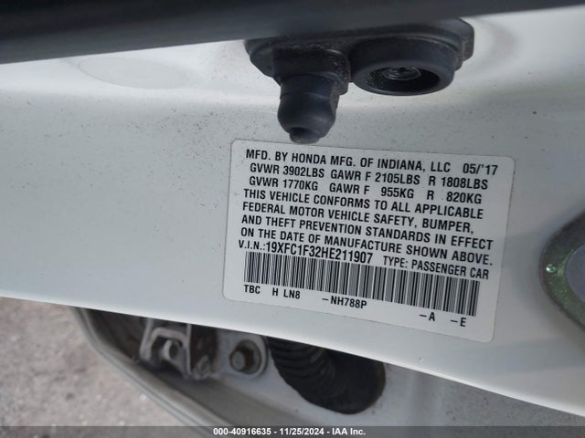 Honda Civic Ex-t 2017 19XFC1F32HE211907 Image 9