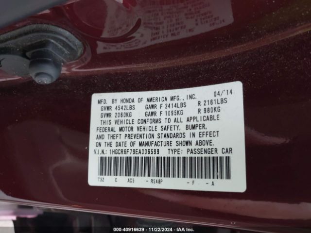 1HGCR6F79EA006599 Honda Accord Hybrid Touring