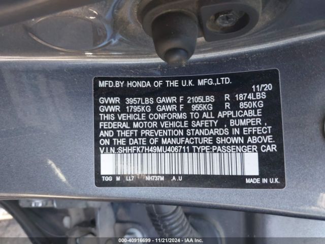 SHHFK7H49MU406711 Honda Civic Sport