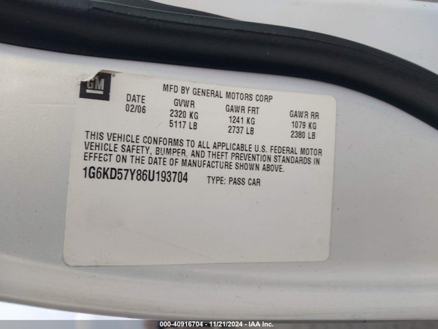 2006 CADILLAC DTS 1G6KD57Y86U193704 Photo 8