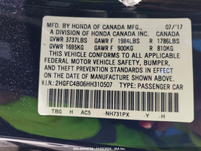 2HGFC4B06HH310507 Honda Civic Lx-p