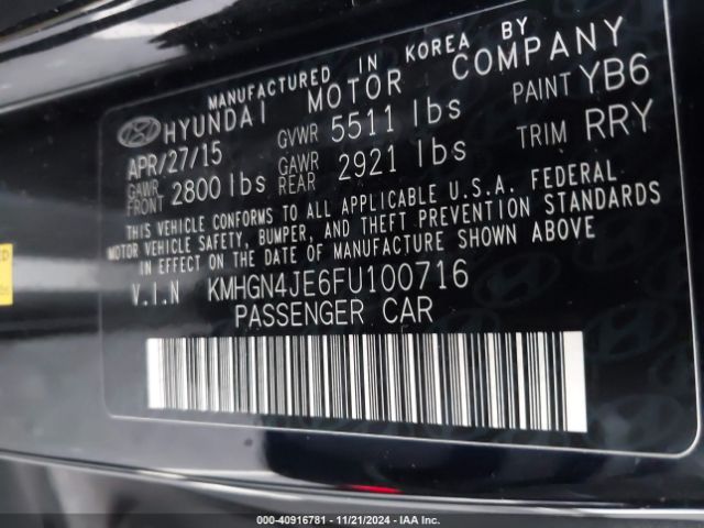 KMHGN4JE6FU100716 Hyundai Genesis 3.8