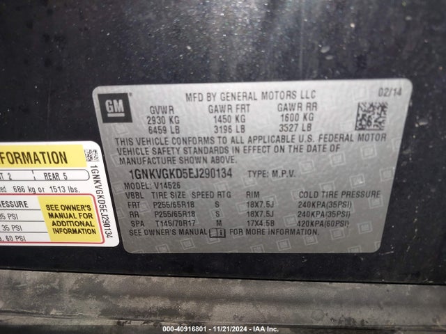 1GNKVGKD5EJ290134 Chevrolet Traverse 1lt