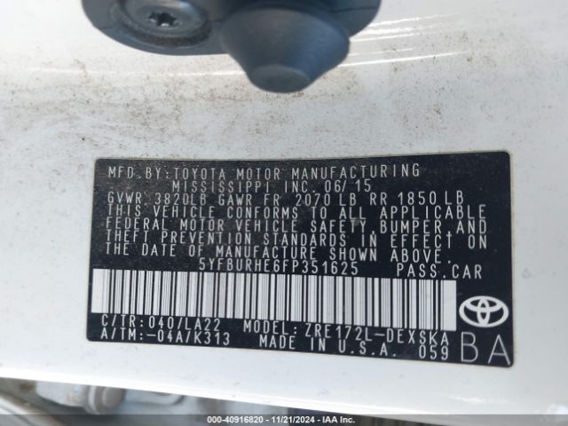 5YFBURHE6FP351625 Toyota Corolla S Premium
