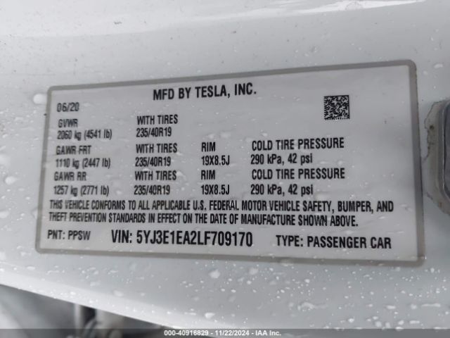5YJ3E1EA2LF709170 Tesla Model 3 Standard Range Plus Rear-wheel Drive/standard Range Rear-wheel Drive