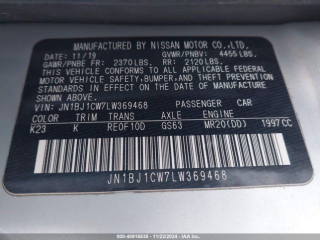 JN1BJ1CW7LW369468 Nissan Rogue Sport Sv Awd Xtronic Cvt
