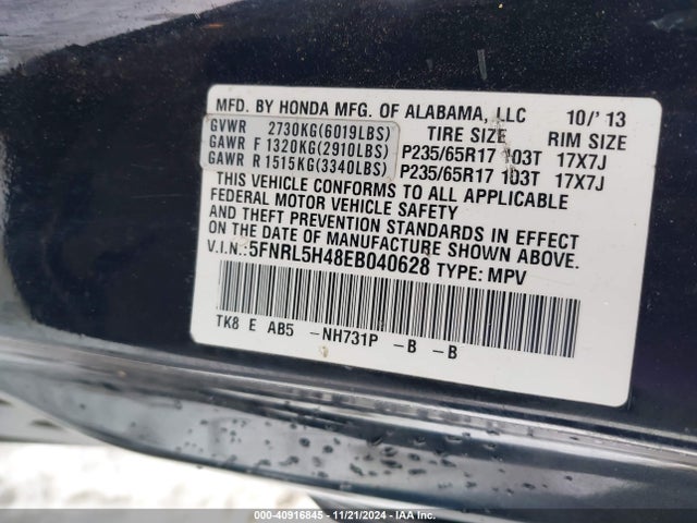 Honda ODYSSEY EX 2014 5FNRL5H48EB040628 Image 9