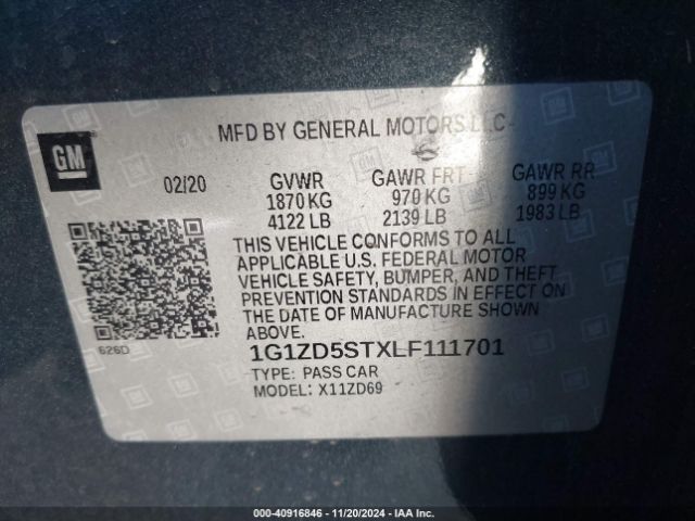 1G1ZD5STXLF111701 Chevrolet Malibu Fwd Lt