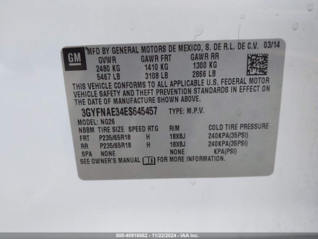 3GYFNAE34ES645457 Cadillac Srx Standard