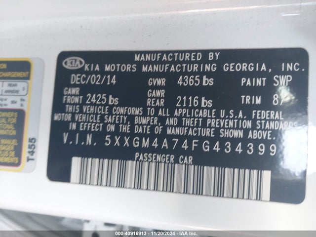 KIA Optima Lx 2015 5XXGM4A74FG434399 Image 9