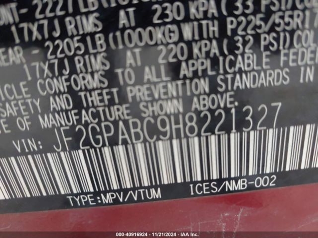 JF2GPABC9H8221327 Subaru Crosstrek 2.0i Premium