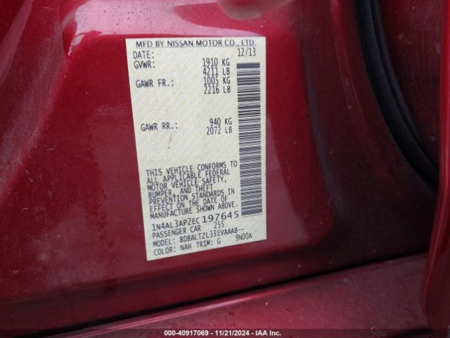 1N4AL3AP2EC197645 Nissan Altima 2.5 Sv