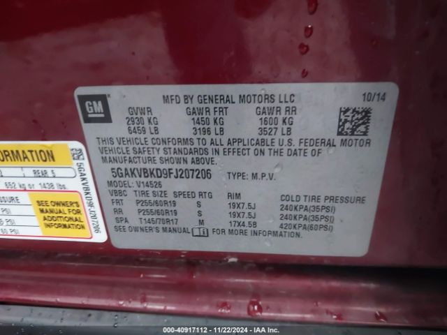 5GAKVBKD9FJ207206 Buick Enclave Leather
