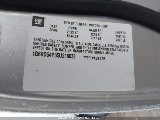 2005 CADILLAC DEVILLE 1G6KD54Y35U216633 Photo 8
