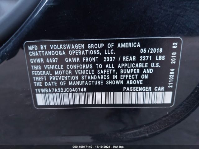 1VWBA7A32JC040746 Volkswagen Passat 2.0t Se