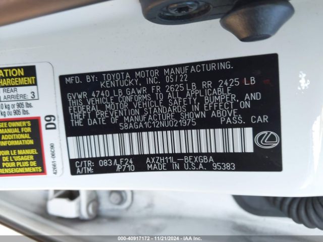 58AGA1C12NU021975 Lexus Es 300h F Sport