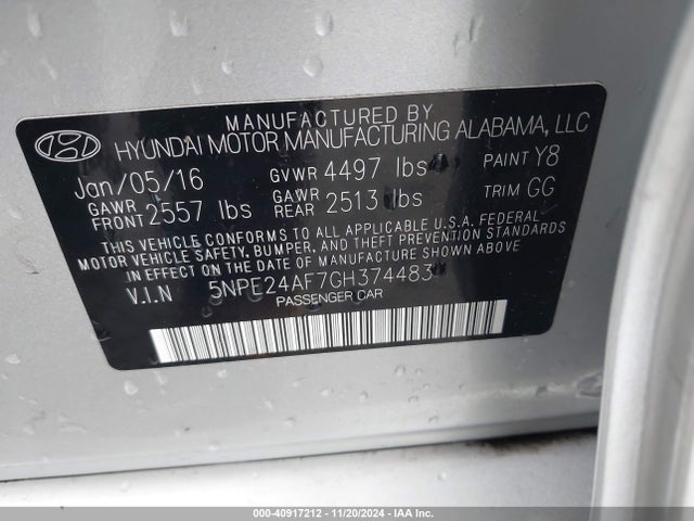 Hyundai SONATA SE 2016 5NPE24AF7GH374483 Image 9