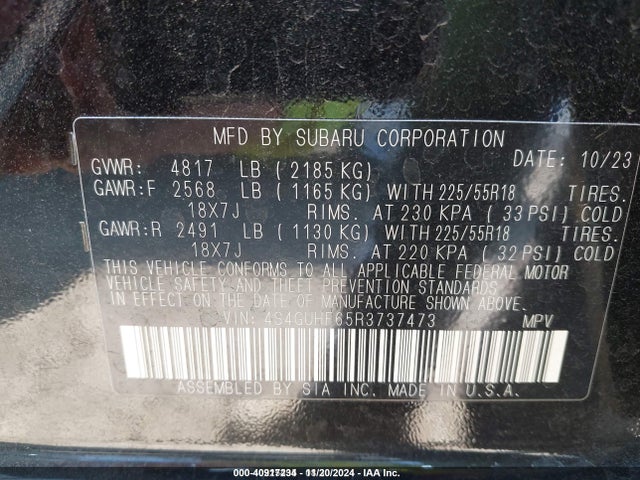 4S4GUHF65R3737473 Subaru Crosstrek Sport