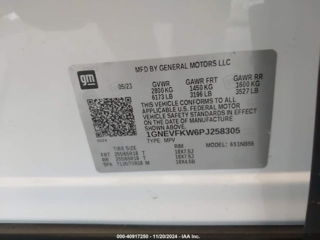1GNEVFKW6PJ258305 Chevrolet Traverse Awd Ls